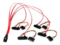 StarTech.com 50cm Internal Serial Attached SCSI Mini SAS Cable - SFF8087 to 4x SFF8482 - Internal Mini SAS Cable (SAS808782P50) - SAS intern kabel - SAS 6Gbit/s - 36-pins 4i Mini MultiLane (P) til SATA-strøm, 29-pins intern SAS (SFF-8482) - 50 cm - rød SAS808782P50